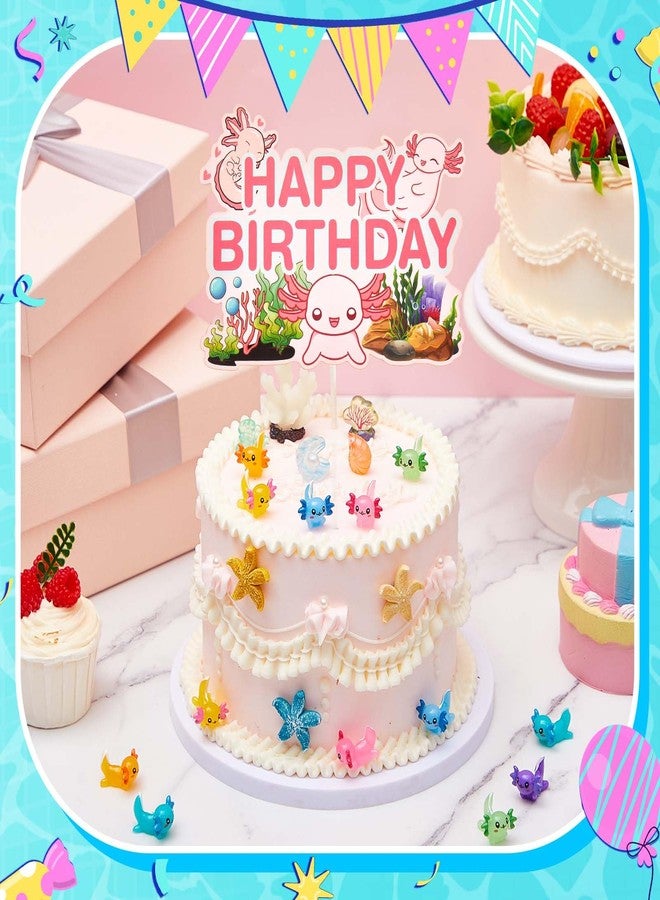 RoundFunny 26 Pcs Axolotl Birthday Decorations Supplies Include 1 Cake Topper 3 Bags Artificial Seagrass 22 Pcs Axolotl Cake Decorations for Ocean Party - Image 4